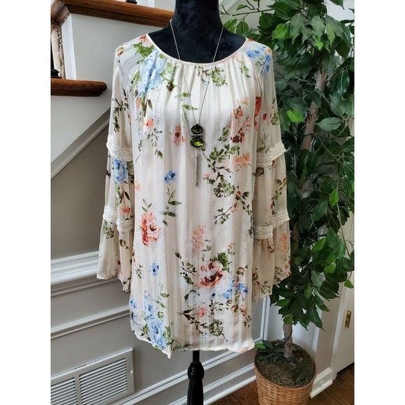 One Love Women's Multicolor Polyester Round Neck Long Sleeve Ruffle Top Size S - Picture 11 of 11